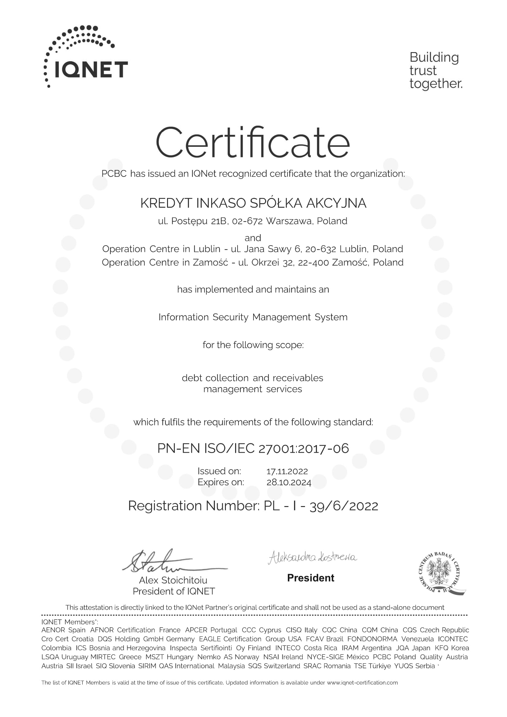 Kredyt Inkaso - certyfikat